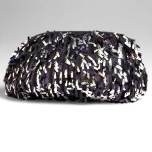 Kardashian Kollection Black Silver Sequins Zippered Clutch Bag Size Small